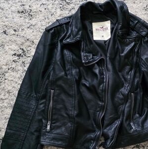 Hollister Faux Leather Jacket Womens M Moto Black